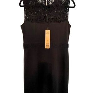 Tory Burch Dress Black Wool with Silk Lace Trim Dress Size M NWT